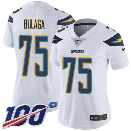 Nike Chargers #75 Bryan Bulaga White Women's Stitched NFL 100th Season Vapor Untouchable Limited Jersey